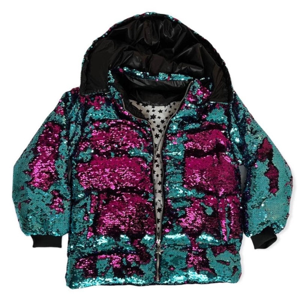 Lola + The Boys | Magic Sequin Flip Puffer Coat